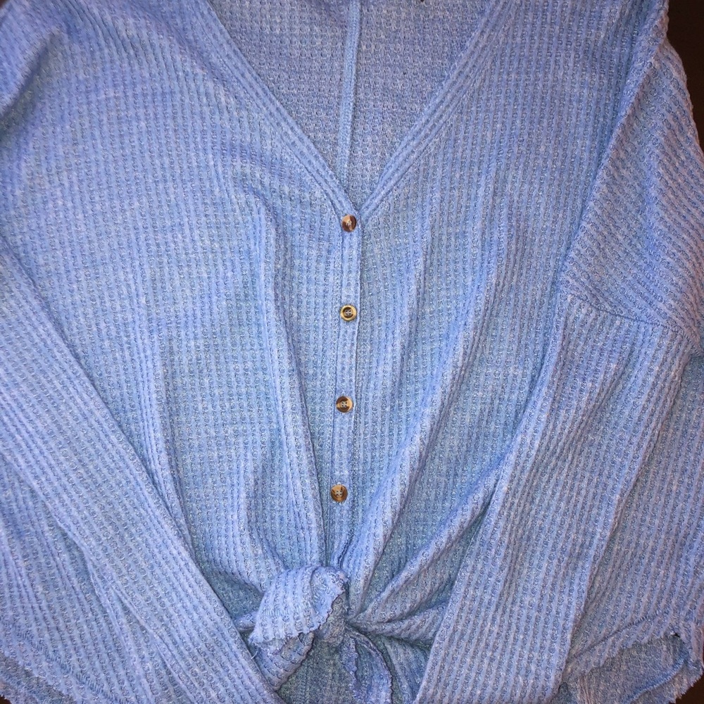Oversized blue waffle knit long sleeve